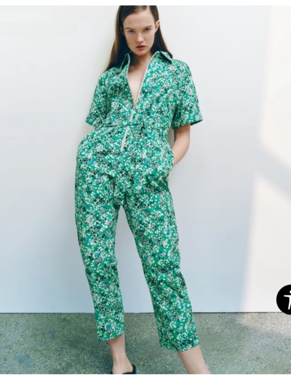 ZARA Green Floral Jumpsuit Size Small Spring Garden Boiler Suit Summer‎ Utility